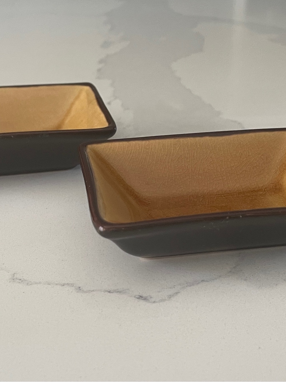 Cost Plus World Market Rectangular Ceramic Dishes in Dark Brown and Tan
